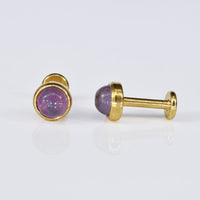 internally threaded gold pvd labret with amethyst