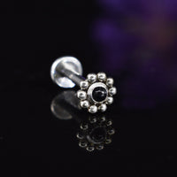 internally threaded tribal labret with black onyx stone