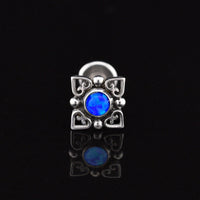 blue opal labret with heart mandala internally threaded in surgical steel