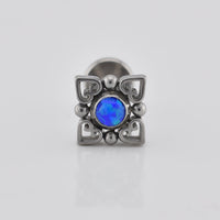 blue opal labret with heart mandala filigree internally threaded