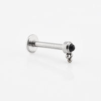 tribal labret piercing with black onyx stone and triple beads