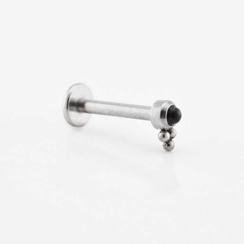 tribal labret piercing with black onyx stone and triple beads