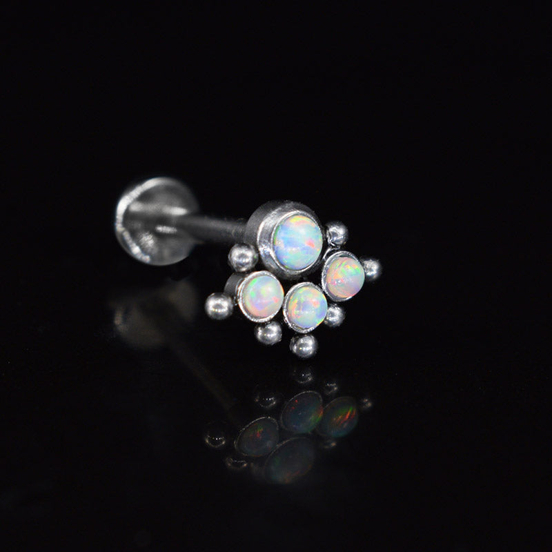 opal cluster internally threaded labret in surgical steel