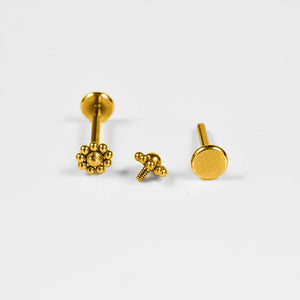 gold steel tribal labret internally threaded