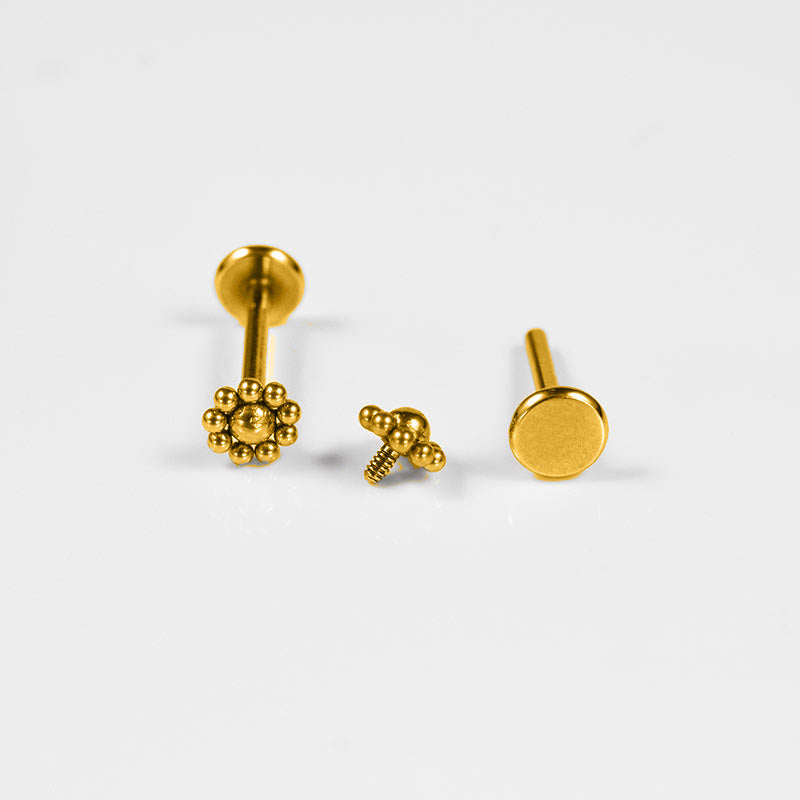 gold steel tribal labret internally threaded