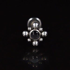tribal labret with beading and black onyx stone