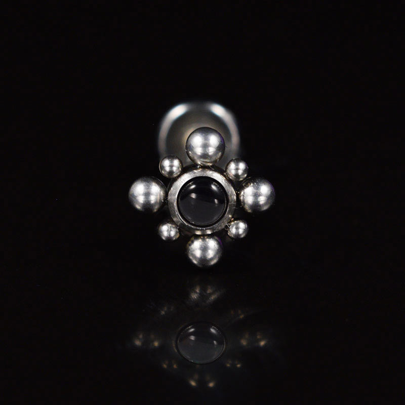 tribal labret with beading and black onyx stone