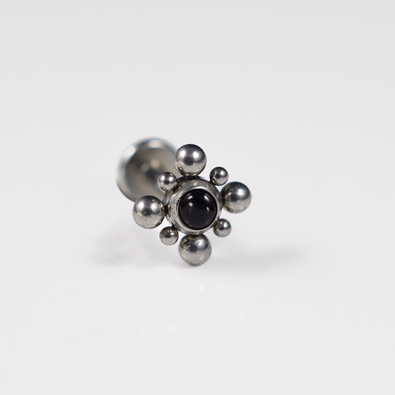 black onyx stone labret with tribal beading design