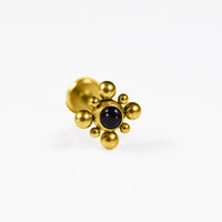 gold steel labret with tribal beads and black onyx stone, internally threaded