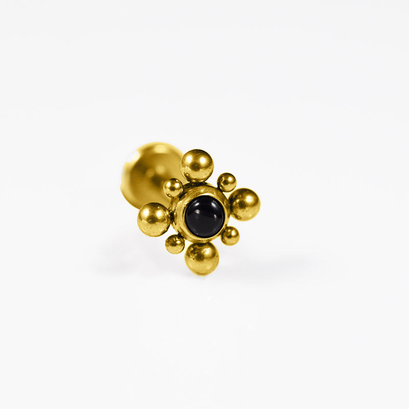 gold steel labret with tribal beads and black onyx stone, internally threaded