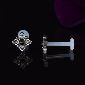 ptfe bioflex labret with filigree and black stone