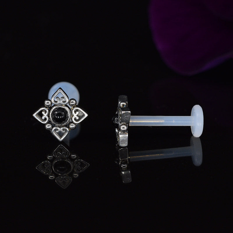 ptfe bioflex labret with filigree and black stone