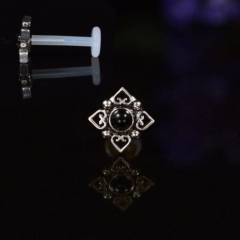 bioflex ptfe filigree labret with onyx stone