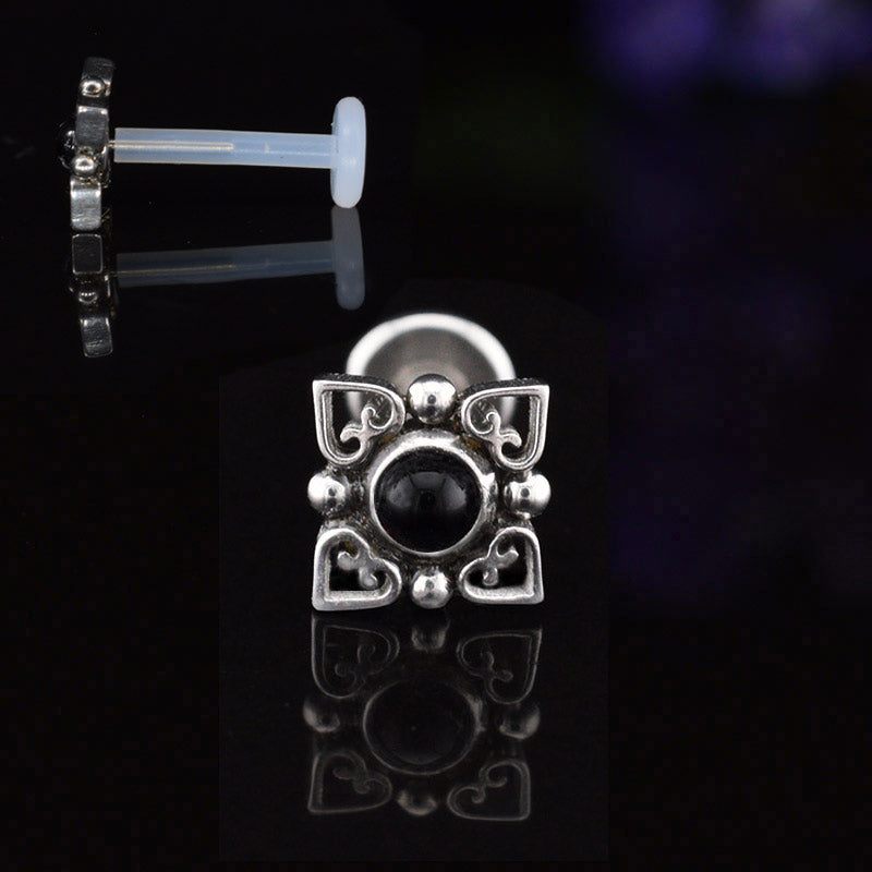 bioflex ptfe filigree labret with onyx stone