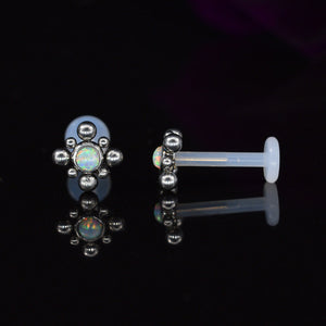 bioflex ptfe labret with tribal beading and opal stone