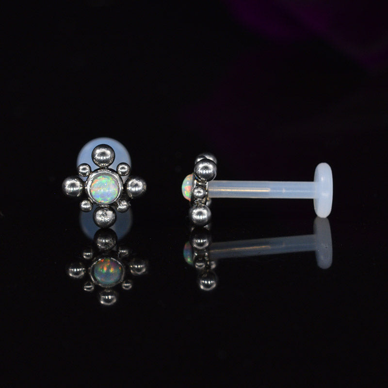 bioflex ptfe labret with tribal beading and opal stone