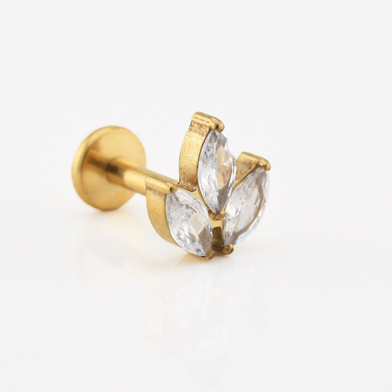 Titanium Labret with Triple CZ Gems
