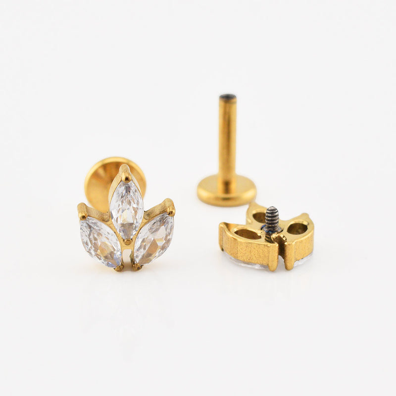 Titanium Labret with Triple CZ Gems