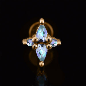 rose gold labret jewellery with cross of AB stones