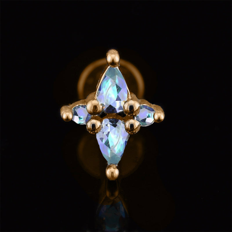 rose gold labret jewellery with cross of AB stones