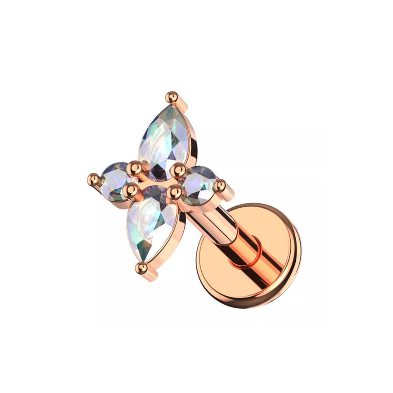 Rose Gold Labret with Cruciform AB Stones
