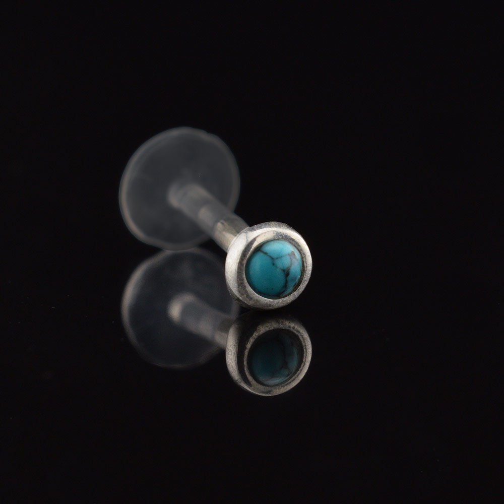 Bio Flex PTFE labret piercing with turquoise stone