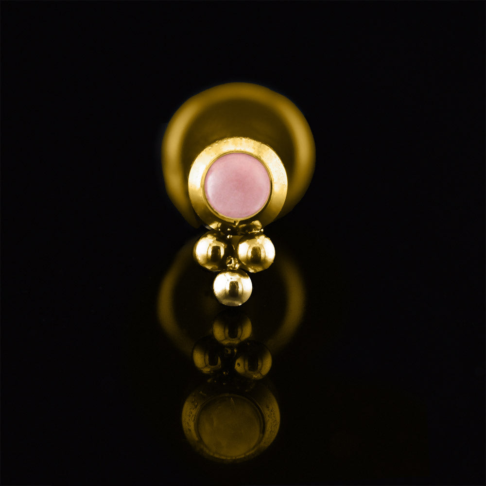 1.2m gold pvd labret piercing with rose quartz stone and triple beads