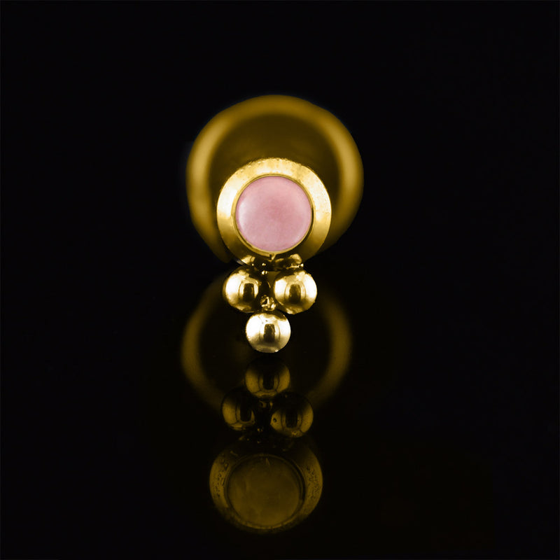 1.2m gold pvd labret piercing with rose quartz stone and triple beads