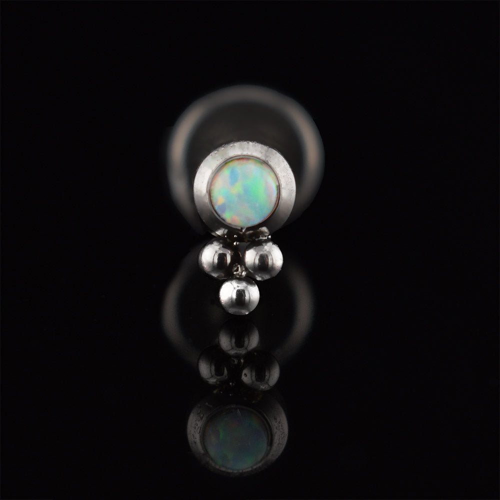 1.2mm tribal labret piercing opal stone with triple beads on an internally threaded bar