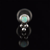 1.2mm tribal labret piercing opal stone with triple beads on an internally threaded bar