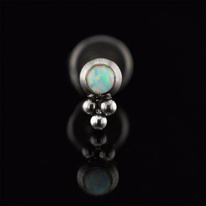 1.2mm tribal labret piercing opal stone with triple beads on an internally threaded bar