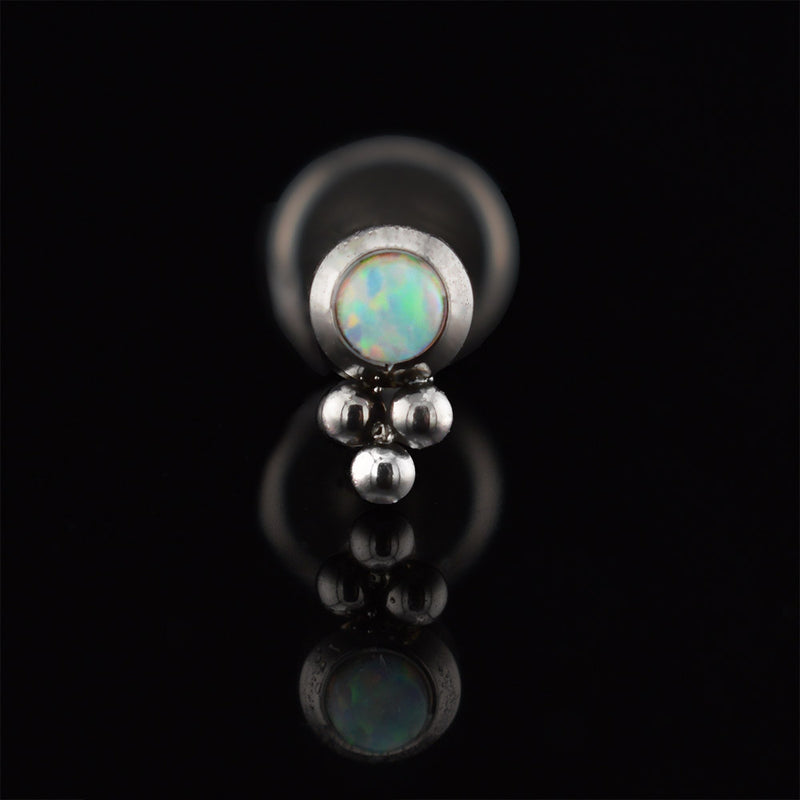 1.2mm tribal labret piercing opal stone with triple beads on an internally threaded bar