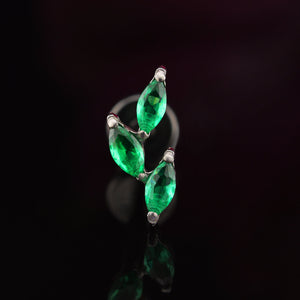 Green gemstone leaves on a vine labret piercing, internally threaded