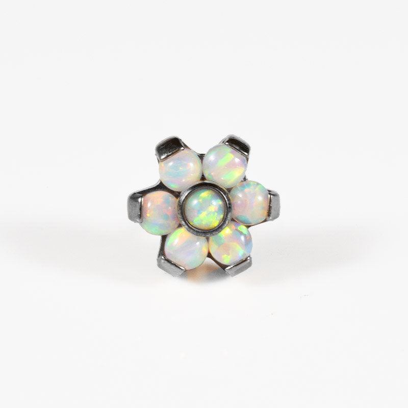 titanium threadless labret end with 6 opal stones