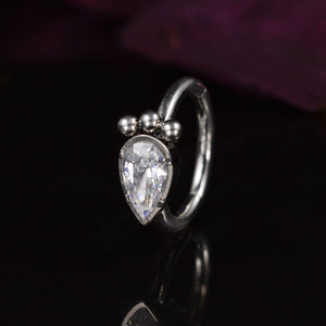 rook or tragus ring with marquis crystal stone