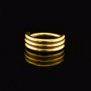 gold piercing clicker ring with triple bars