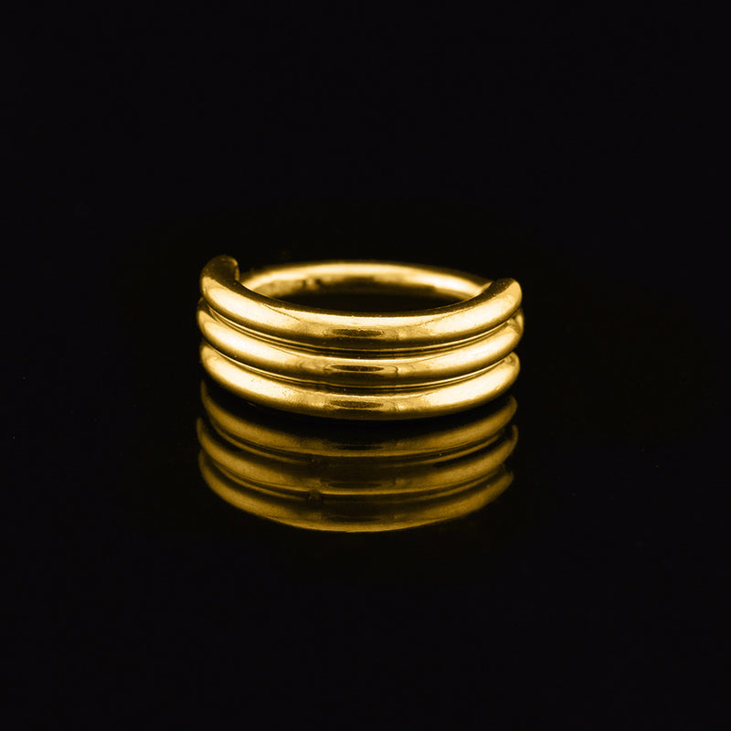 gold piercing clicker ring with triple bars