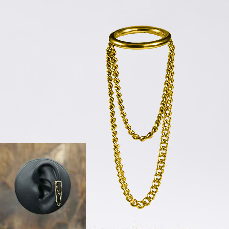 Gold Helix Earring with Hanging Chains