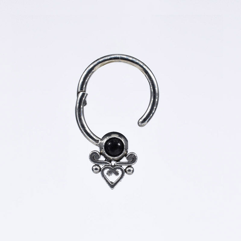 Hinged Segment Ring with Heart Filigree and Onyx Stone