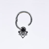 Hinged Segment Ring with Heart Filigree and Onyx Stone
