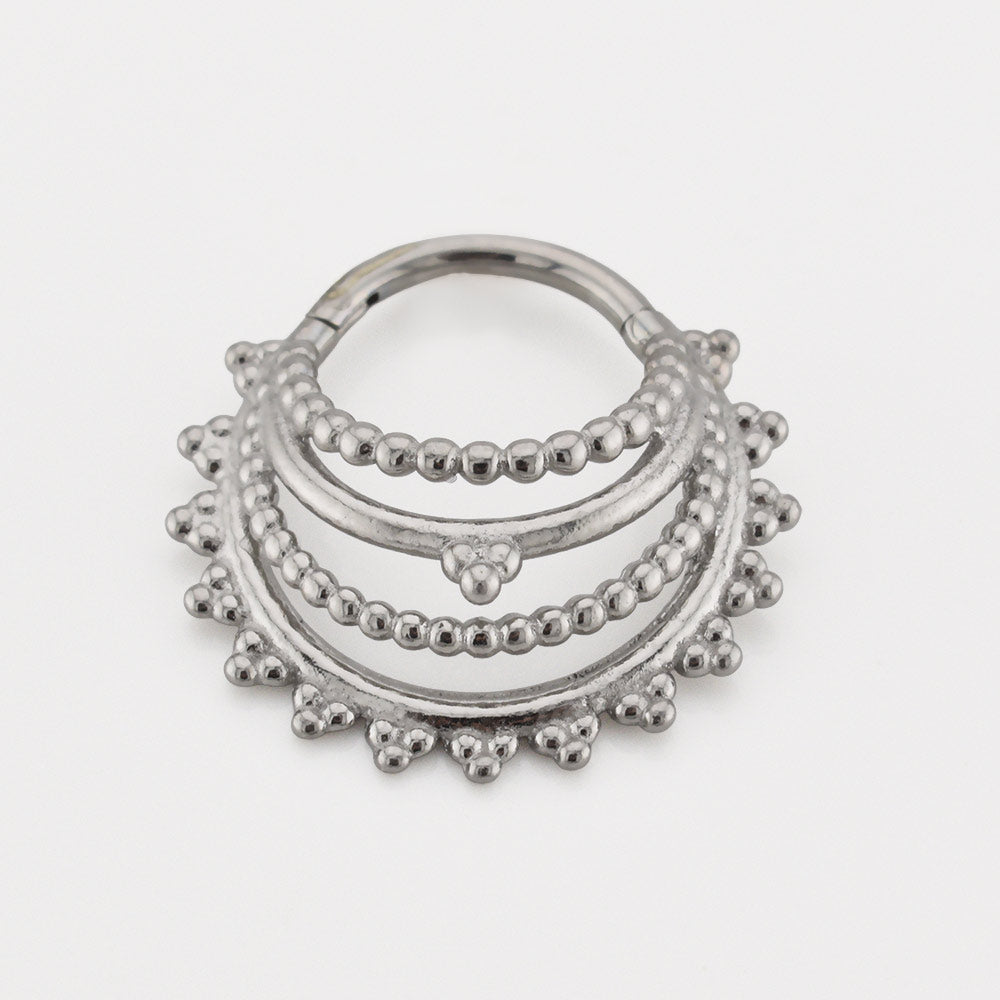 Intricate 4 layered hinged segment ring in a tribal indian design