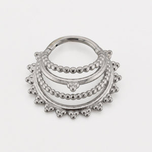 Intricate 4 layered hinged segment ring in a tribal indian design