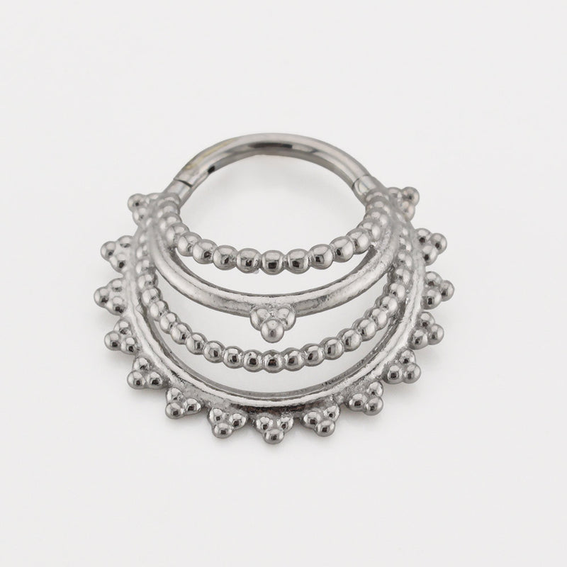 Intricate 4 layered hinged segment ring in a tribal indian design