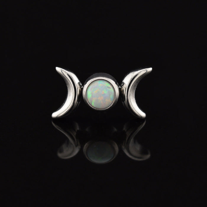 Triple Moon Goddess threadless Labret with Opal 