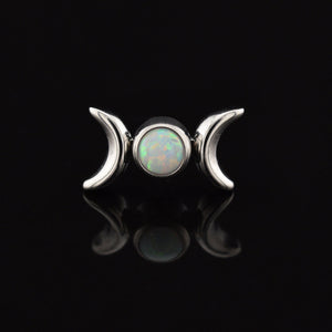 Triple Moon Goddess threadless Labret with Opal 