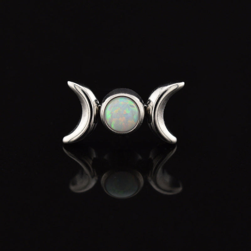 Triple Moon Goddess threadless Labret with Opal 