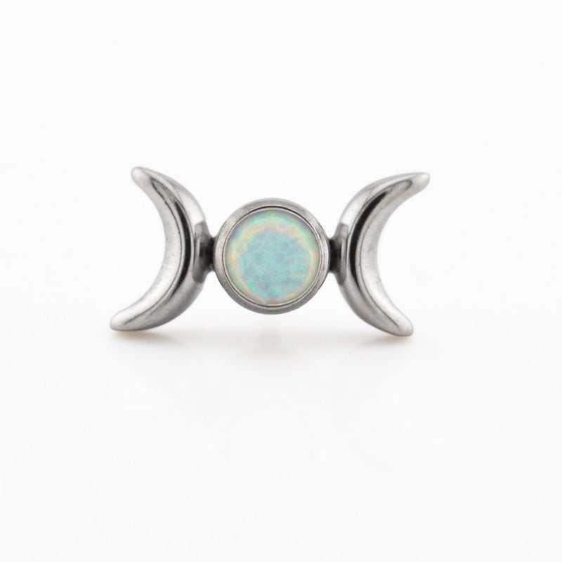triple moon labret threadless piercing with opal