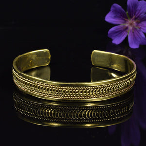 Brass Cuff Bracelet, Indian Brass Bangle with Plaited Design