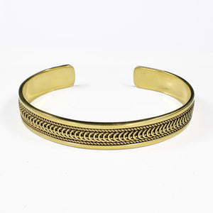 Brass Cuff Bracelet, Indian Brass Bangle with Plaited Design on White Background