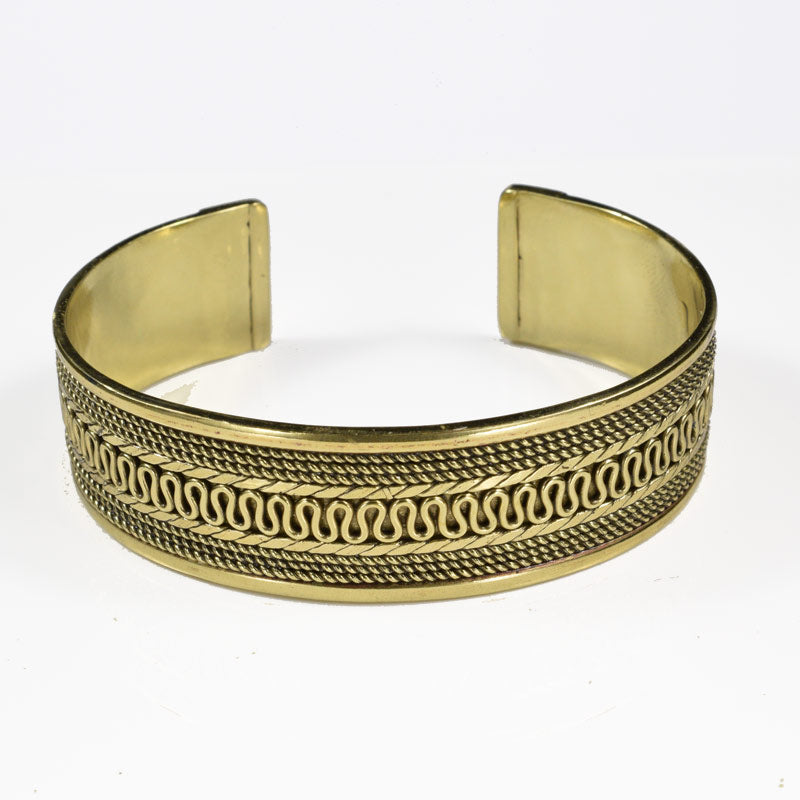 Wide Brass Cuff Bangle, Indian Style Cuff Bracelet on White Background